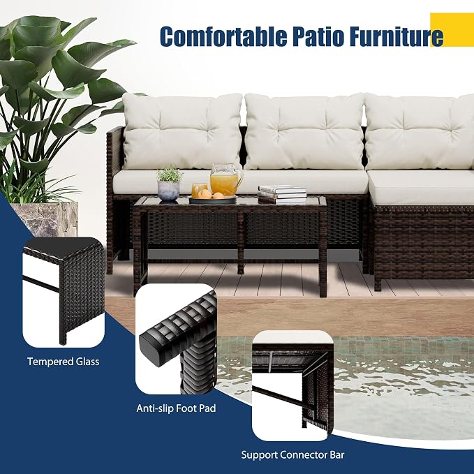 Vongrasig 3 Piece Patio Furniture Sets, All-Weather PE Wicker Outdoor Sofa - Image 5