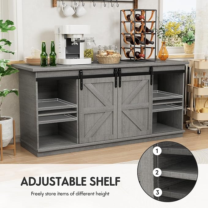 Shahoo Farmhouse Sideboard Buffet Cabinet, Coffee Bar Storage - Image 6