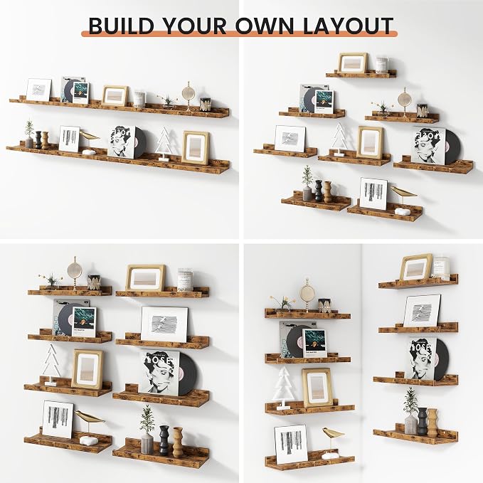 Floating Picture Ledge Shelves Set of 8, 16 Inch Solid Wood Wall Shelves - Image 6