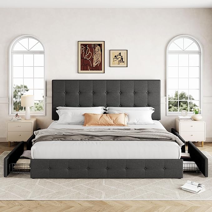 Allewie Upholstered King Size Platform Bed Frame - Image 3