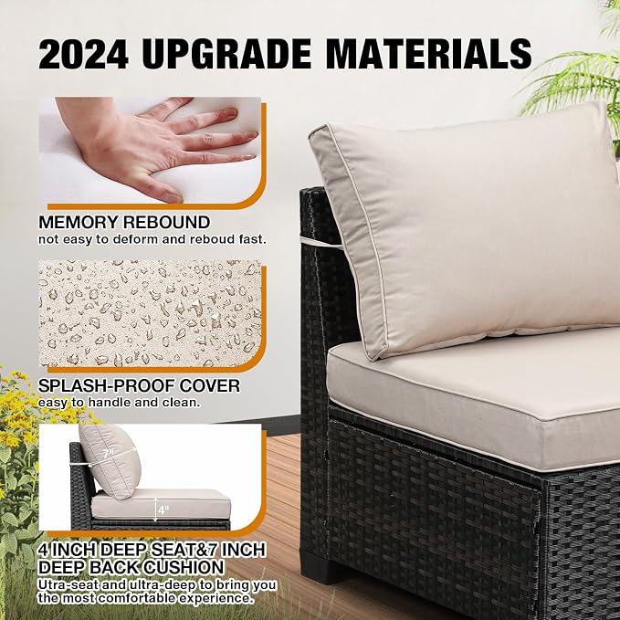 JOYURE 9 Pieces Patio Furniture Set All-Weather Outdoor Wicker Sectional - Image 4