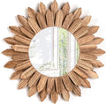 Emfogo Wall Mirror 12 inch Rustic Wood Sunburst Boho Mirror Wall Decor Home by Emfogo