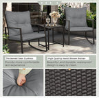 SUNCROWN 3 Piece Outdoor Rocking Bistro Set Black Wicker Furniture Porch Chairs - Image 7