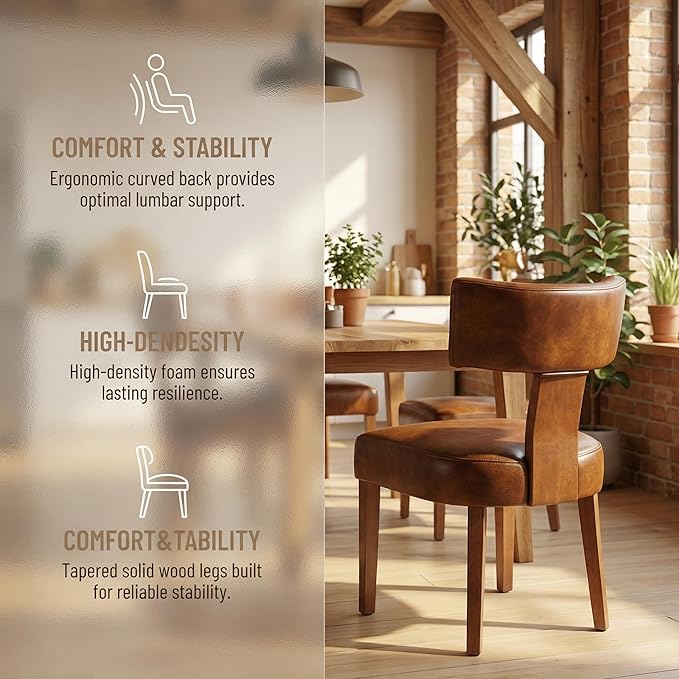 HNY Century Modern Dining Chairs Set of 6, Farmhouse PU Leather Upholstered - Image 4