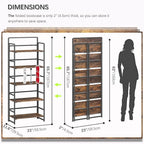 4NM No Assembly 5 Tiers Folding Bookshelf Storage Shelves Vintage Bookcase - Image 2