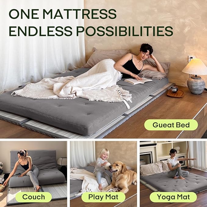 ZonLi Japanese Floor Futon Mattress Full Size 75"x 54", 100% Cotton Cover 2.5'' - Image 4