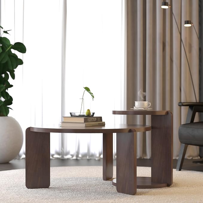 GDFStudio Round Nesting Coffee Table Set of 2, Modern Wooden Accent Side Table - Image 8