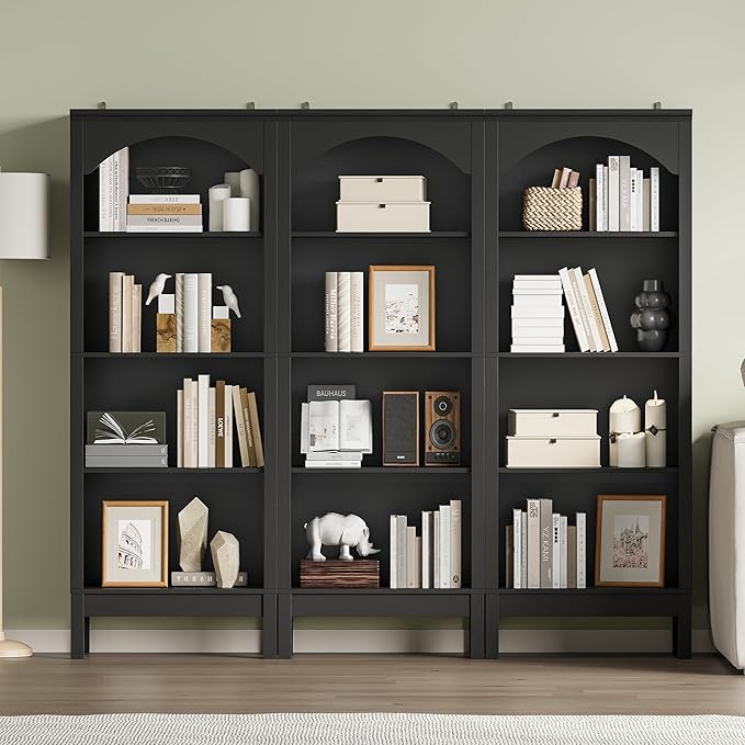 Arched Bookshelf with 4 Tier Open Shelves, Study and Living Room, Modern Black - Image 4