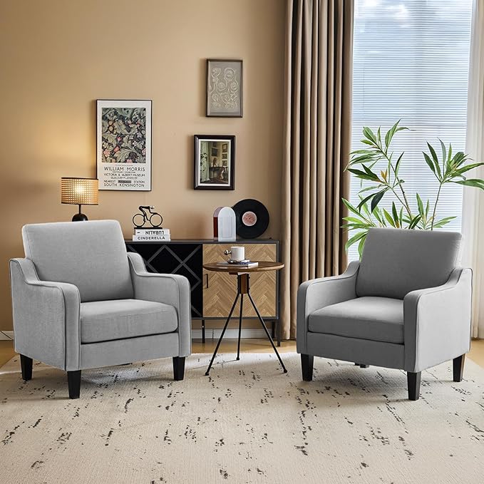 VINGLI Mid Century Modern Accent Chair, Light Grey Fabric Accent Chairs - Image 10