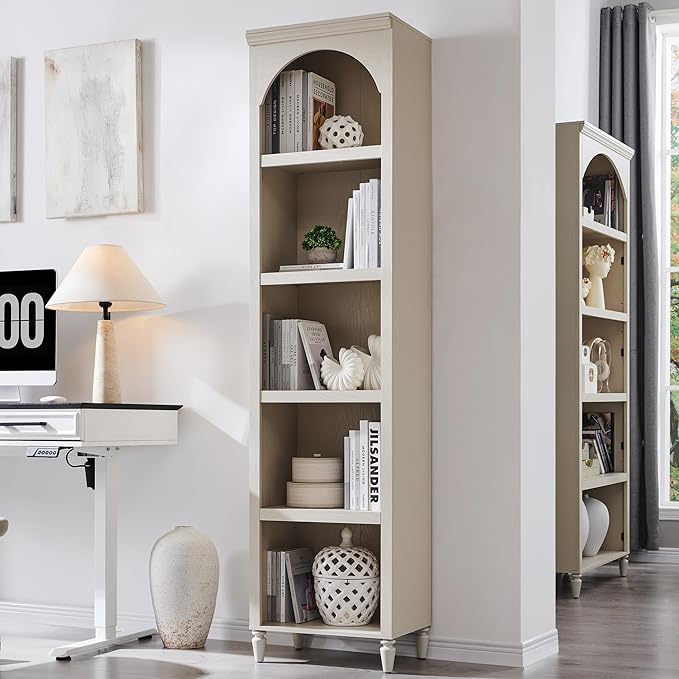 IFGET 76" Tall Arched Bookcase, Farmhouse 5 Tiers Narrow Arched Bookshelf by IFGETEnrichYourLivingSpace