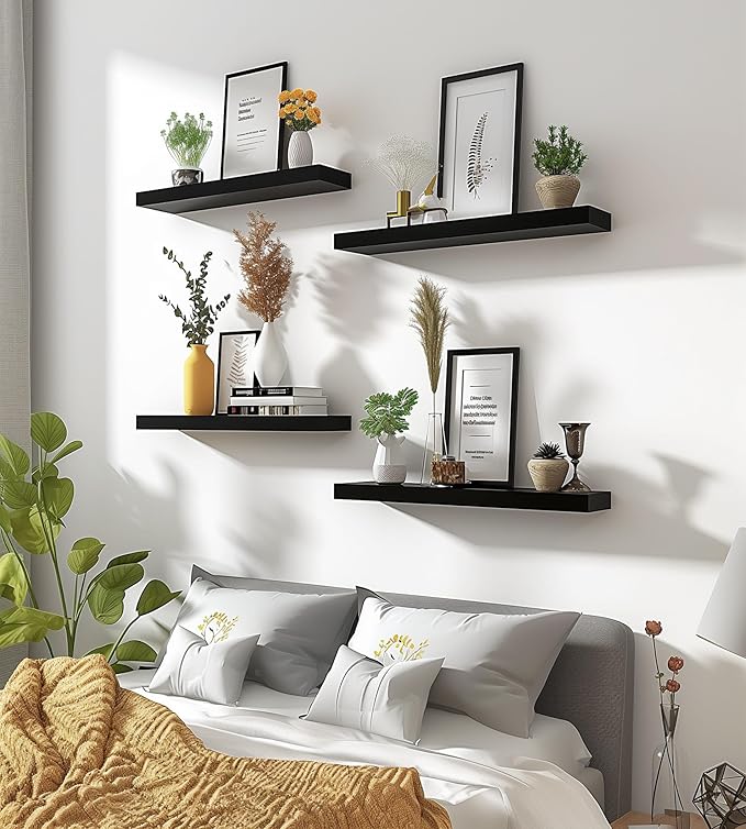 YYWUOJJ Wood Floating Shelves for Wall Decor, Rustic Wall Shelves for Bedroom - Image 4