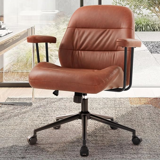 IWMH Leather Office Chair with Removable Armrests，Mid-Back Ergonomic Desk Chair - Image 9