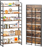 4NM No Assembly Extra Wide 6 Tiers Folding Bookshelf Storage Shelves Vintage by 4NM