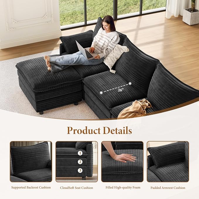 Vesgantti 142" Oversized Sectional Sofa Bed, 8-Seater Modular Sleeper Cloud - Image 4