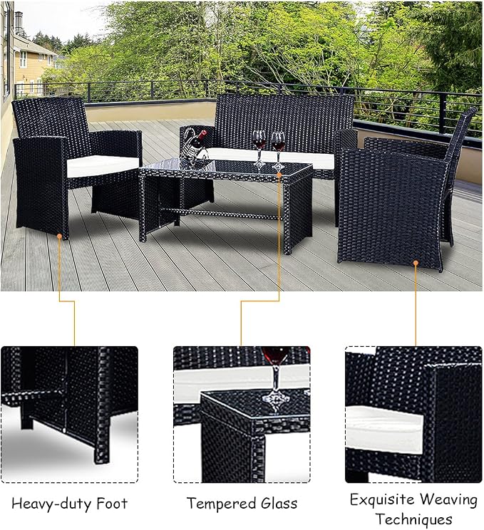 Goplus 4-Piece Rattan Patio Furniture Set, Outdoor Wicker Conversation Sofa - Image 3