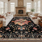 RELEANY Area Rugs 10'x12' Washable Non-Slip, Floral Vintage Distress Print by RELEANY