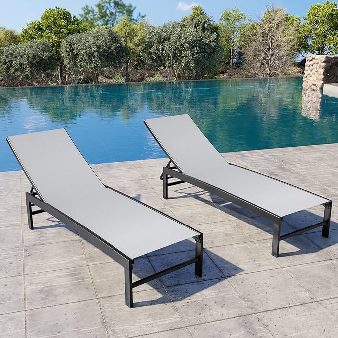 Crestlive Products Chaise Lounge Chair Outdoor Set of 2, Adjustable 5 Positions by CrestliveProducts