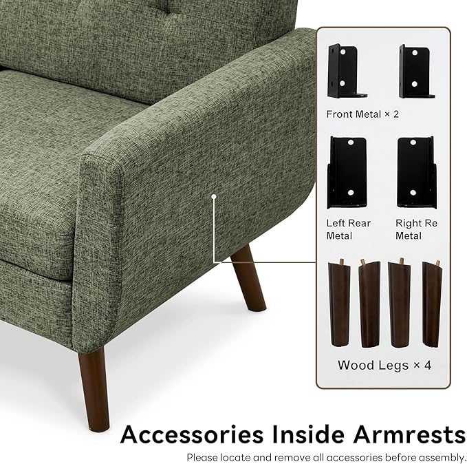 Tbfit 65" W Loveseat Sofa, Mid Century Modern Couches Love Seats - Image 8