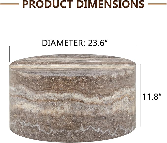 Round Coffee Table, 23.6" Modern Grey Faux Marble Drum Coffee Table, Round - Image 2