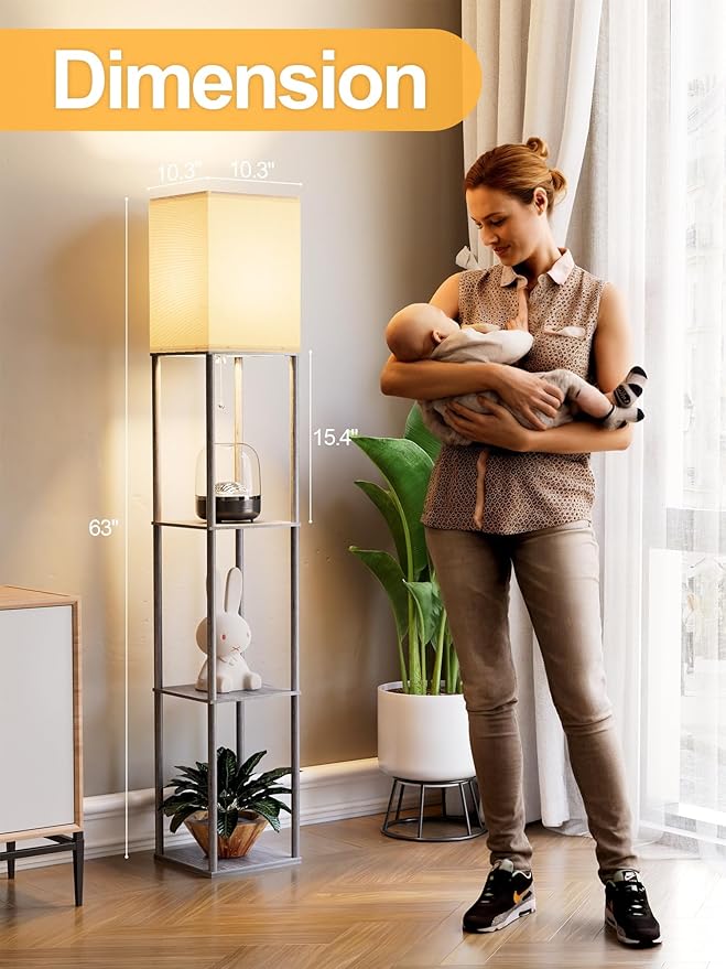 Floor Lamp with Shelves for Living Room, Shelf Floor Lamp with 3 CCT LED Bulb - Image 2