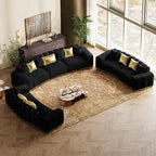Oversized Luxury Chesterfield Sofa Set Velvet Black and Gold Couch - Image 8