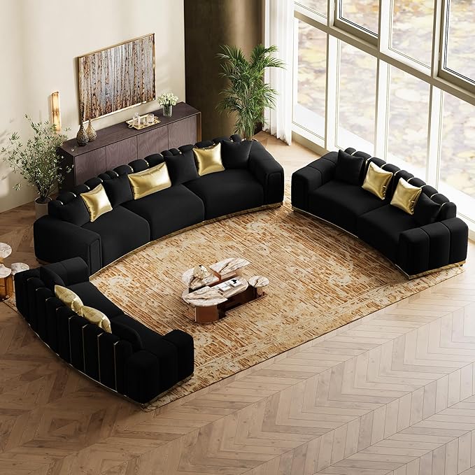 145" Oversized Velvet Chesterfield Sofa Sectional Couch - Image 8