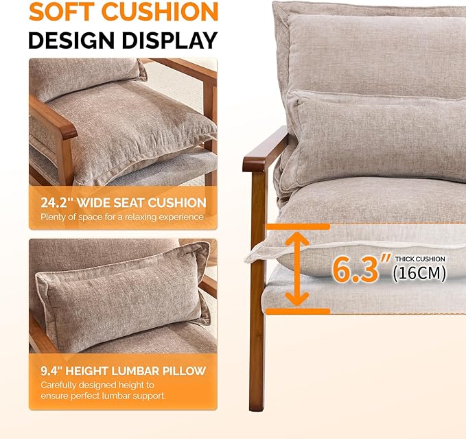 VINGLI Mid-Century Modern Cloud Accent Armchair - Image 7