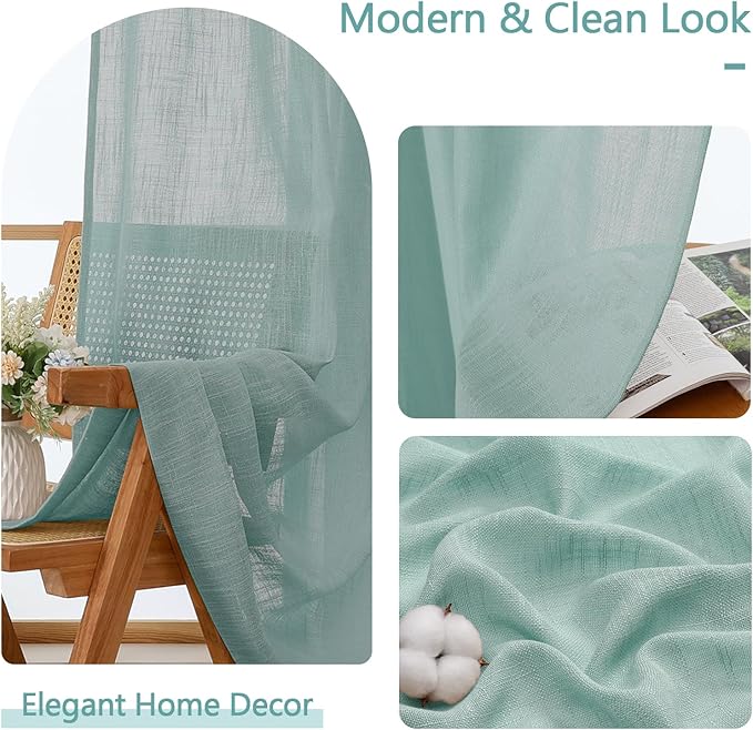 Chyhomenyc Extra Long Aqua Green Semi Sheer Curtains 108 Inches Long 2 Panels - Image 3