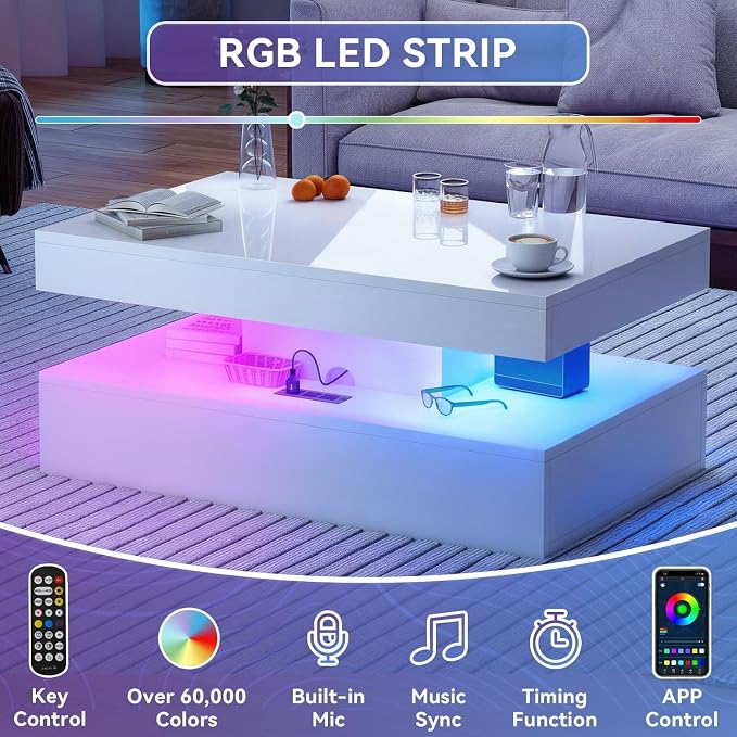 2-Piece Modern Living Room Table Set, Includes High Gloss 70" Fireplace TV - Image 6