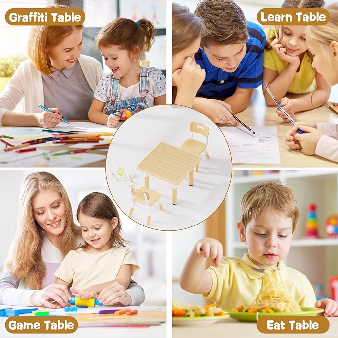 Brelley Kids Table and 2 Chairs Set, Height Adjustable Toddler Desk and Chair - Image 8