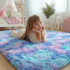 PAGISOFE 8x10 Area Rug, Cute Kawaii Purple Rainbow Rug - Image 2