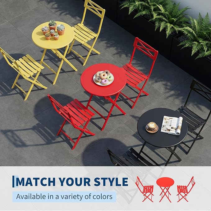 GarveeTech 3-Piece Folding Bistro Set, Heavy Duty Outdoor Patio Furniture - Image 5