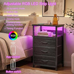 Fixwal Night Stand with Charging Station, LED Nightstand with Fabric Drawers - Image 4