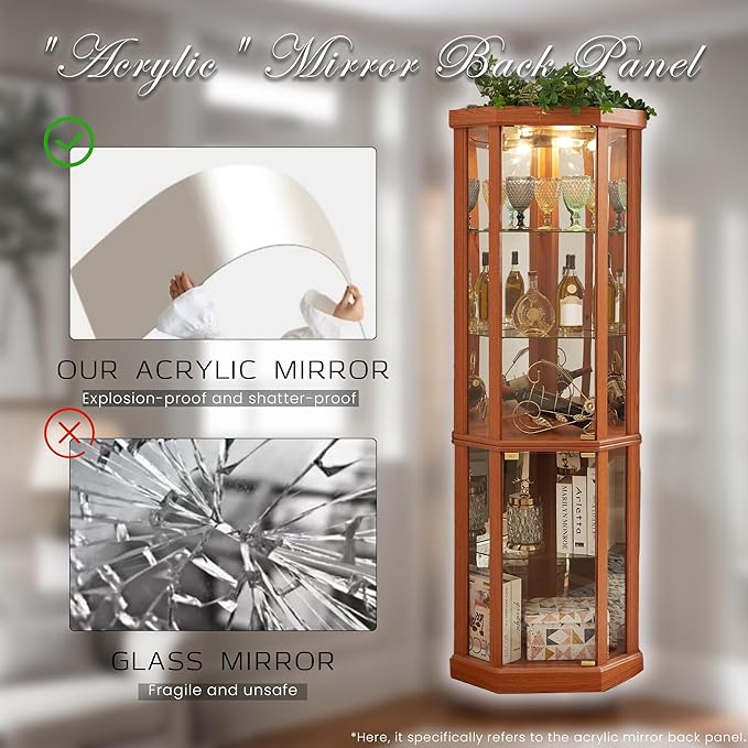 Corner Curio Cabinet, Light Bulb Inclued, Wine Bar China Cabinet - Image 4
