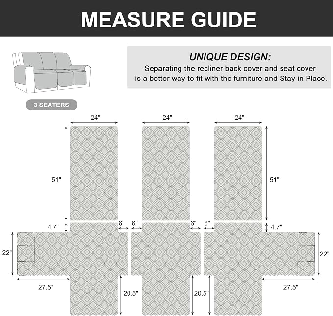 Genina Waterproof Reclining Couch Cover 3 Seat, Recliner Sofa Covers Non-Slip - Image 5