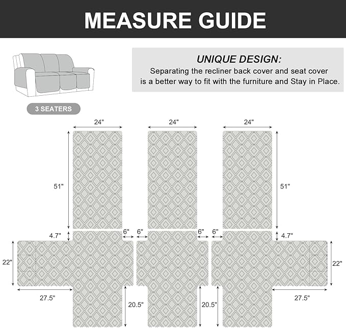 Genina Waterproof Couch Cover for Reclining Couch 3 Seater Non-Slip, Washable - Image 5