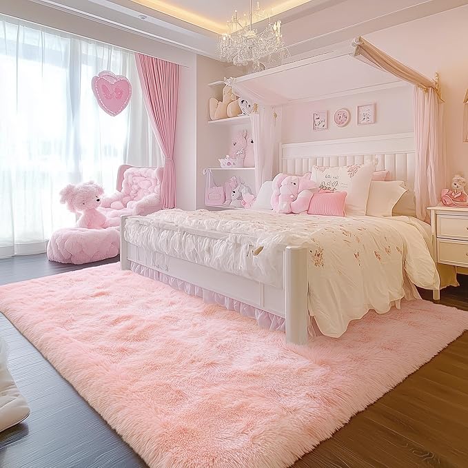 PAGISOFE 3x5 Pink Fluffy Shag Area Rugs - Image 6