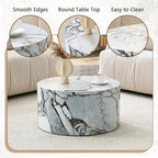 Round Coffee Table, 23.6" Modern Faux Marble Drum Coffee Table, Round Accent - Image 6