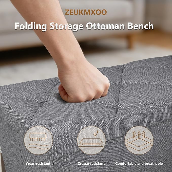 Folding Ottoman with Storage Bench, Storage Ottoman Bench, 30 Inches Ottoman - Image 6