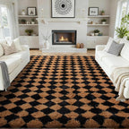 Ophanie 8x10 Black & Beige Diamond Checkered Rugs by Ophanie