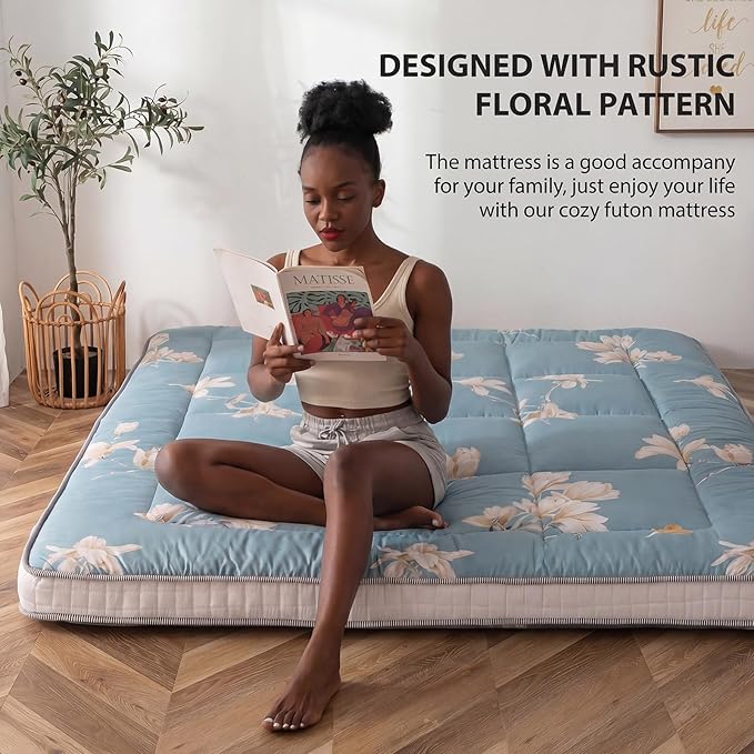 MAXYOYO Floral Printed Futon Mattress, Japanese Floor Mattress Quilted Bed - Image 3