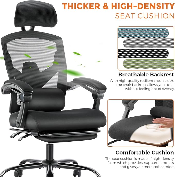 Sweetcrispy Office Computer Desk Chair, Ergonomic High-Back Mesh Rolling Work - Image 3