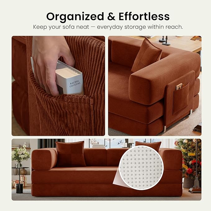 78.8" Convertible Futon Sofa Bed, Corduroy Futon Couch - Image 8