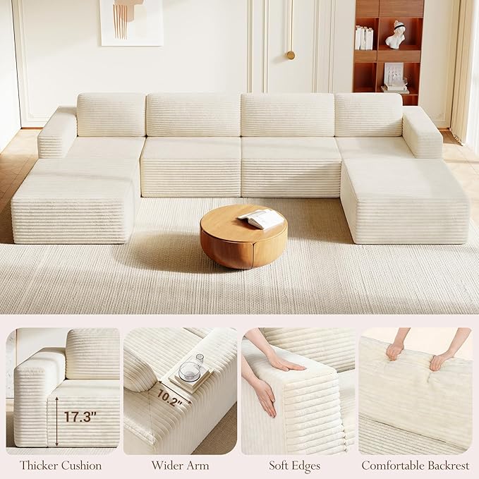 Vesgantti 159" Large Modular Sectional Sofa, U-Shaped Corduroy Cloud Couch - Image 8