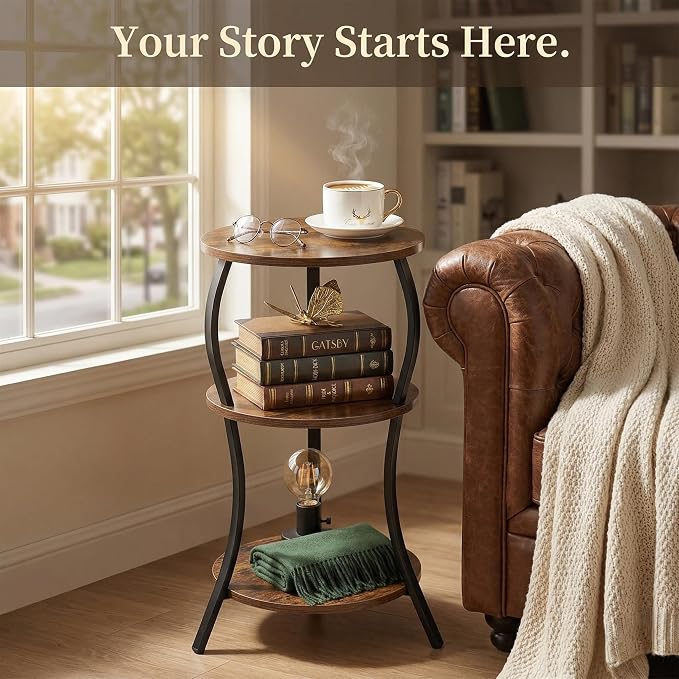 Vintage Small Round Side Table, 3-Tier Slim Waist Circular End Table - Image 9