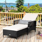 COSTWAY PE Rattan Chaise Lounge Chair Armrest Recliner Adjustable Pillow Black - Image 2