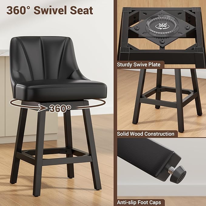 YaFiti Swivel Bar Stools Set of 4, 26 Inch Counter Height Bar Stools - Image 4