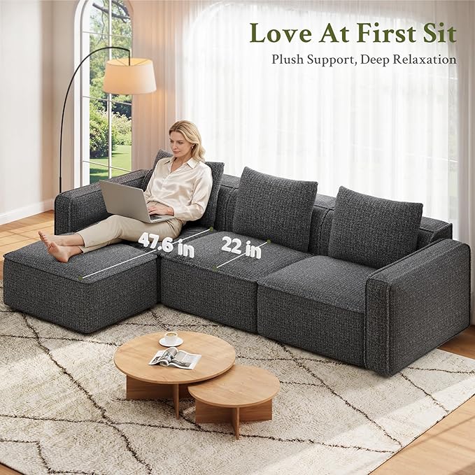 Welzona 103" Sectional Couch, Locked-in Modular Sectional Sofa, Wood Frame - Image 5