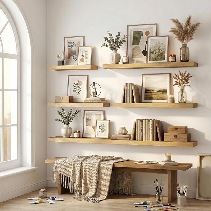 12 inch Deep Floating Shelves for Wall, 55 inch Wide Engineered Wood Wall - Image 7