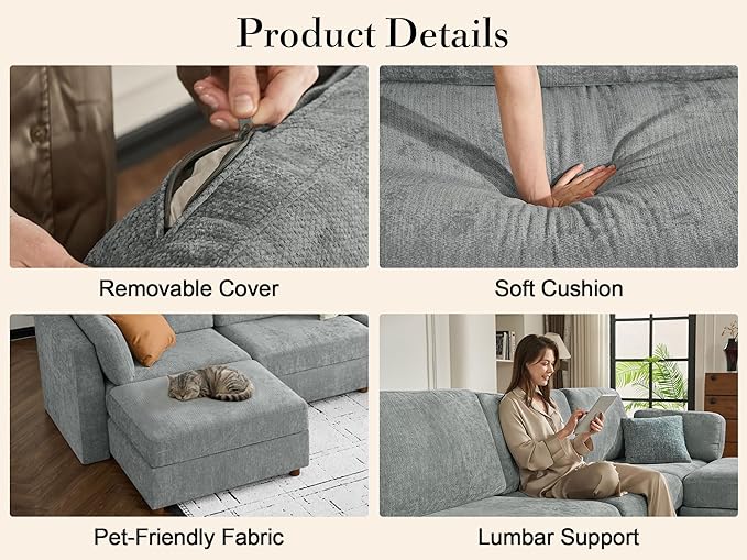 Oversized Modular Sectional Sleeper Couch, Solid Wood Frame, Removable Washable - Image 6